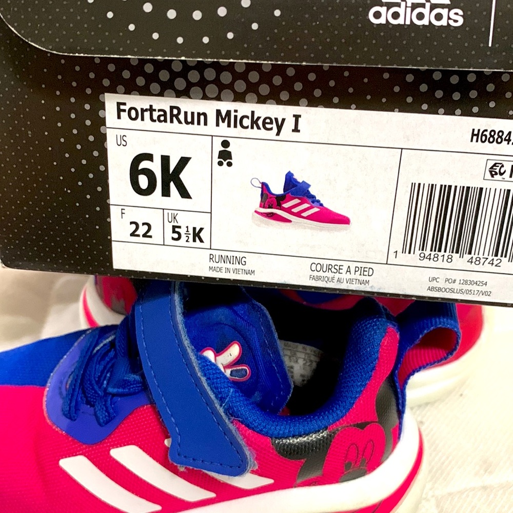 Kids adidas disney mickey 1 blue + Pink shoes, size US-6K